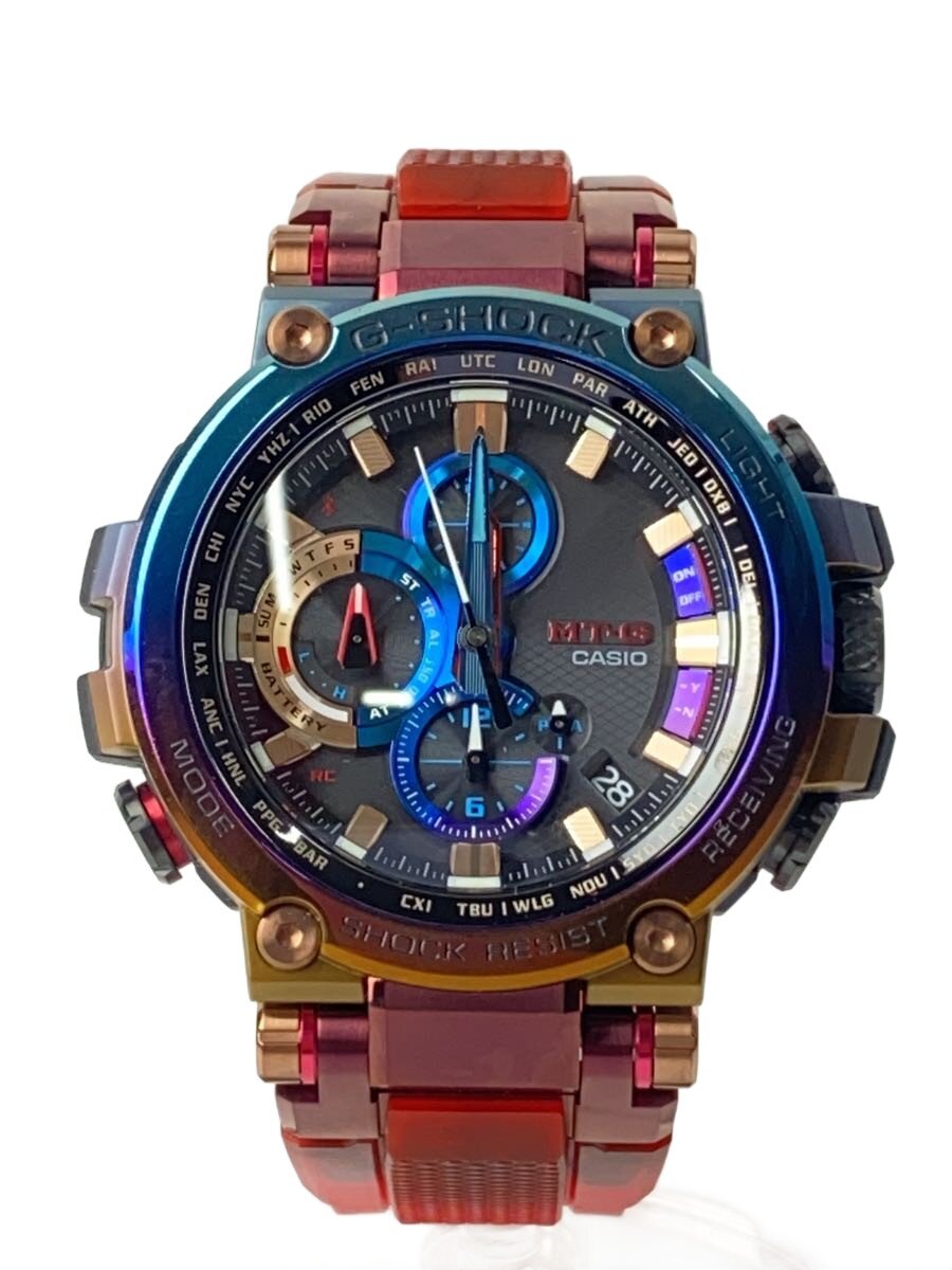 【中古】CASIO◆ソーラーウオッチ_G-SHOCK/アナログ/天然ゴム/マルチ色つや/RED/SS【服飾雑貨他】