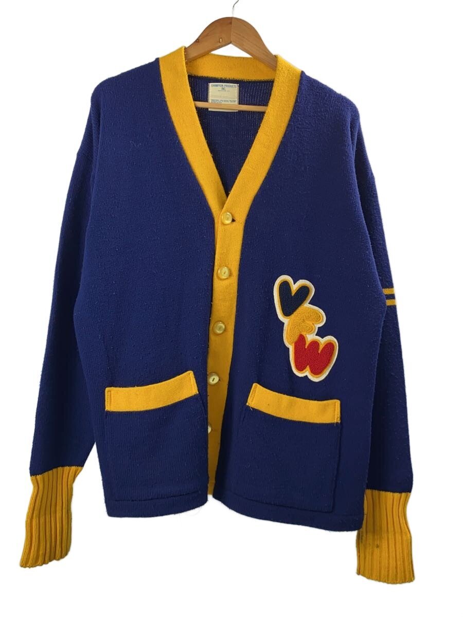 【中古】Champion◆70s~/プロダクツタグ/レタードカーディガン/アクリル樹脂/NVY【メンズウェア】