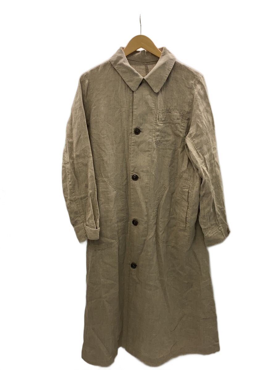 【中古】nest Robe◆ベラルーシリネンダスターコート/ステンカラー厚地の外套/FREE/リネン/BEG/無地/01193-1189【レディース御召しもの】