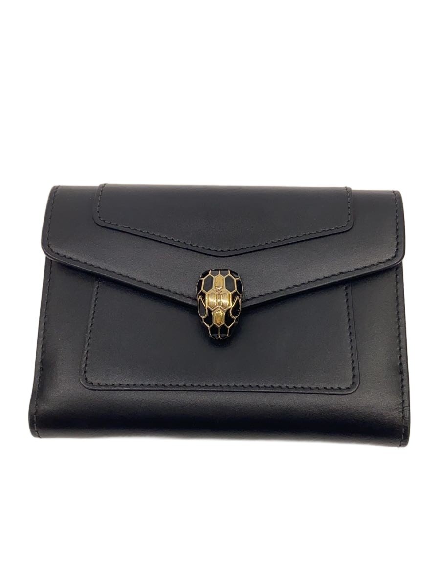 【中古】BVLGARI◆2つ折り札入れ/なめし革/BLK/レディース/? NULL ?【服飾雑貨他】