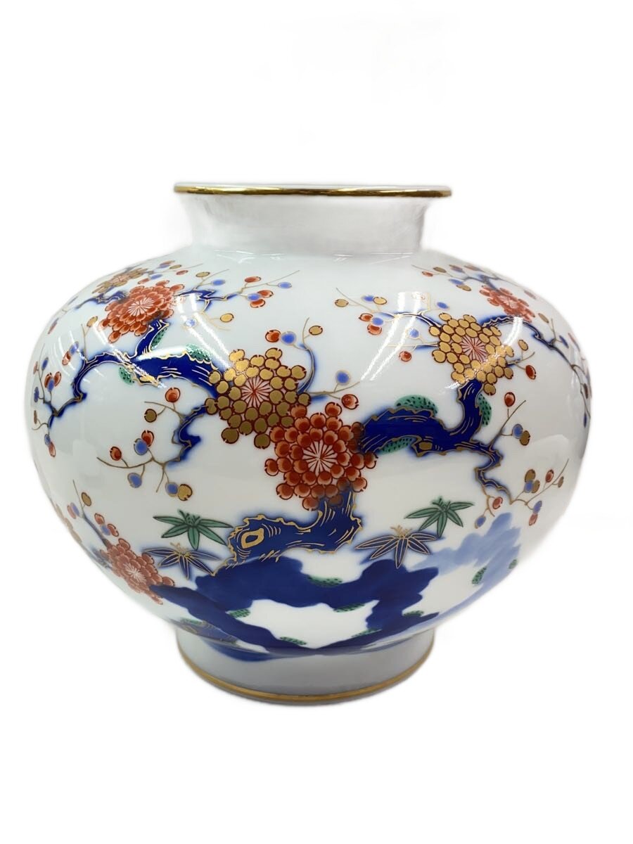 【中古】深川製磁◆壷・花瓶/WHT/梅【インテリア小物・日用雑貨】