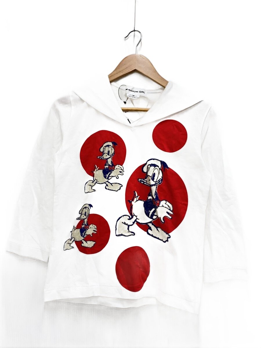 【中古】COMME des GARCONS GIRL◆長袖カットソー/M/綿織物/WHT/NM-T002//【レディース御召しもの】