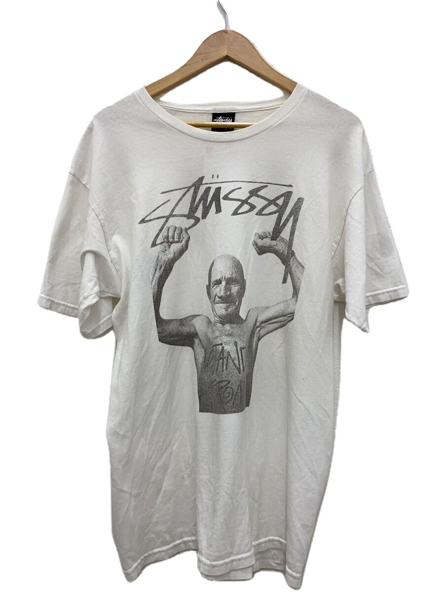 【中古】STUSSY◆STANDFIRM プルオーバー/L/映し絵刷り上げる/オジイチャン/綿織物/白いこと【メンズウェア】