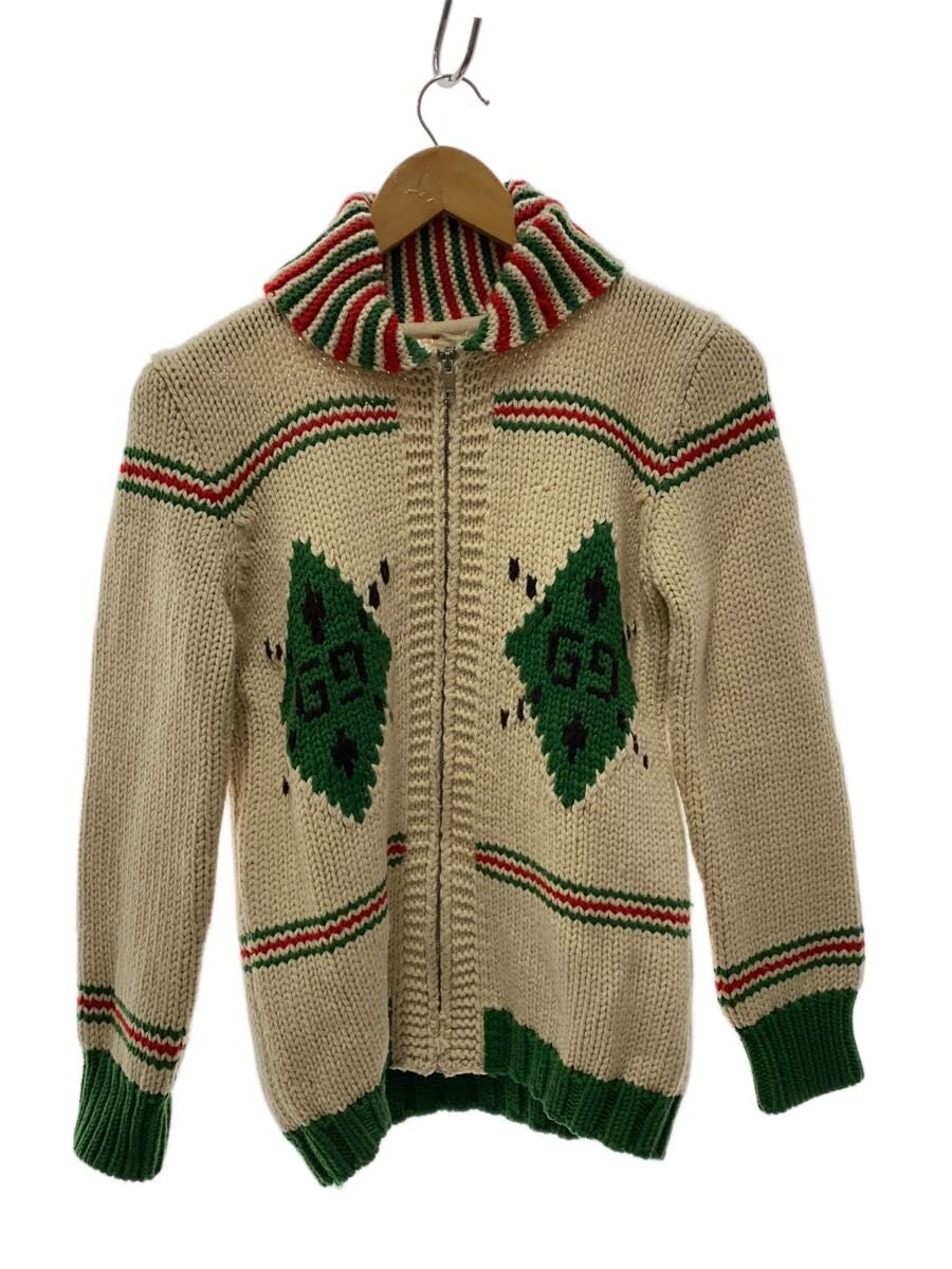 【中古】GUCCI◆置き目ゲージ/ハイネック/ジップアップ/ジレー(朦々たる)/羊毛/ベージュ【レディース御召しもの】