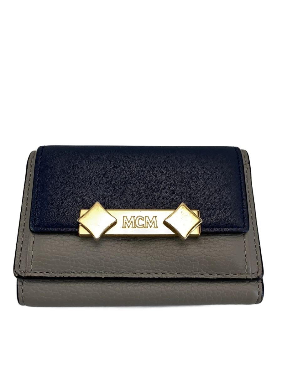 【中古】MCM◆3つ折り紙入れ/なめし革/GRY/レディース【服飾雑貨他】