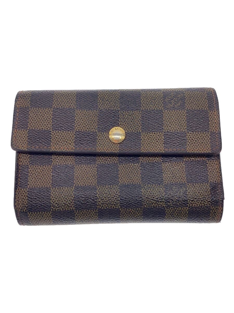 【中古】LOUIS VUITTON◆ポルト・フォイユ・アレクサンドラ_ダミエ・エベヌ_BRW/PVC/BRW/無地/レディース【服飾雑貨他】