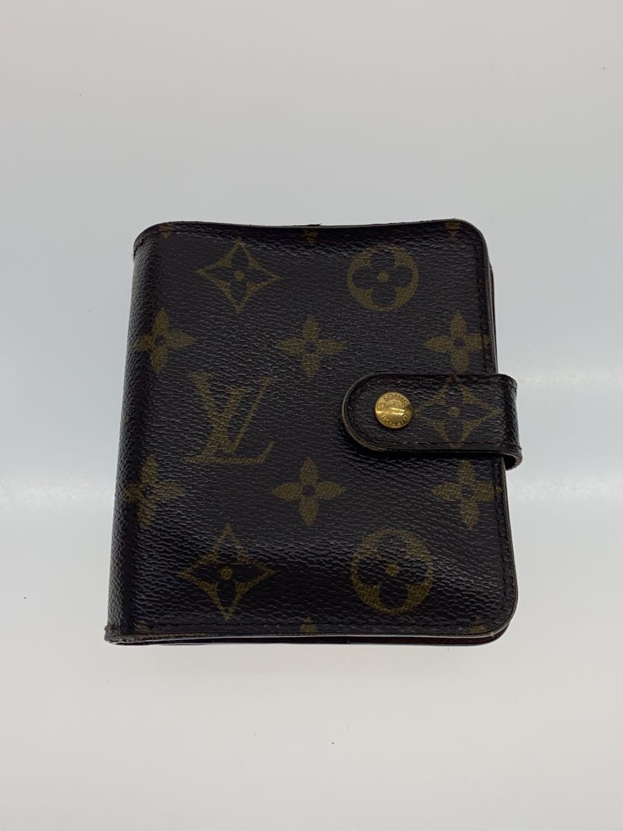 【中古】LOUIS VUITTON◆コンパクト・ジップ_モノグラム・帆布_BRW/PVC/BRW/総柄/レディース【服飾雑貨他】