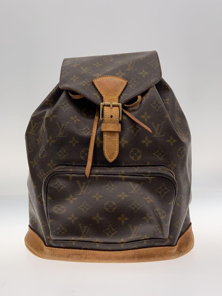 【中古】LOUIS VUITTON◆モン掏摸MM_モノグラム・帆布_赤銅色/背嚢/うしろ側風呂敷き包み【御徒面子】