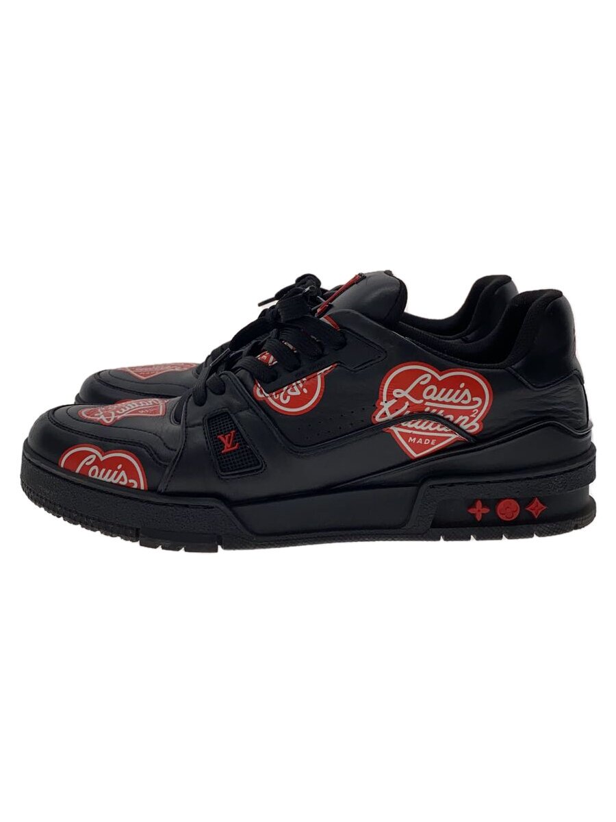 【中古】LOUIS VUITTON◆ローカットスニーカー/UK8/BLK/なめし革【シューズ】