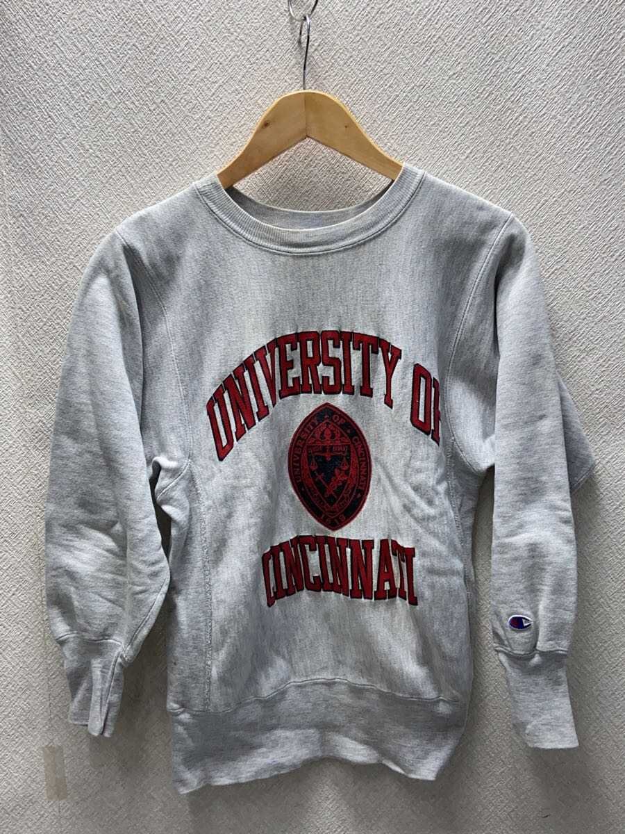 【中古】Champion◆90s/REVERSE WEAVE/刺しゅう引き舟/3段/汗水/S/綿織物/GRY/刷り上げる【メンズウェア】