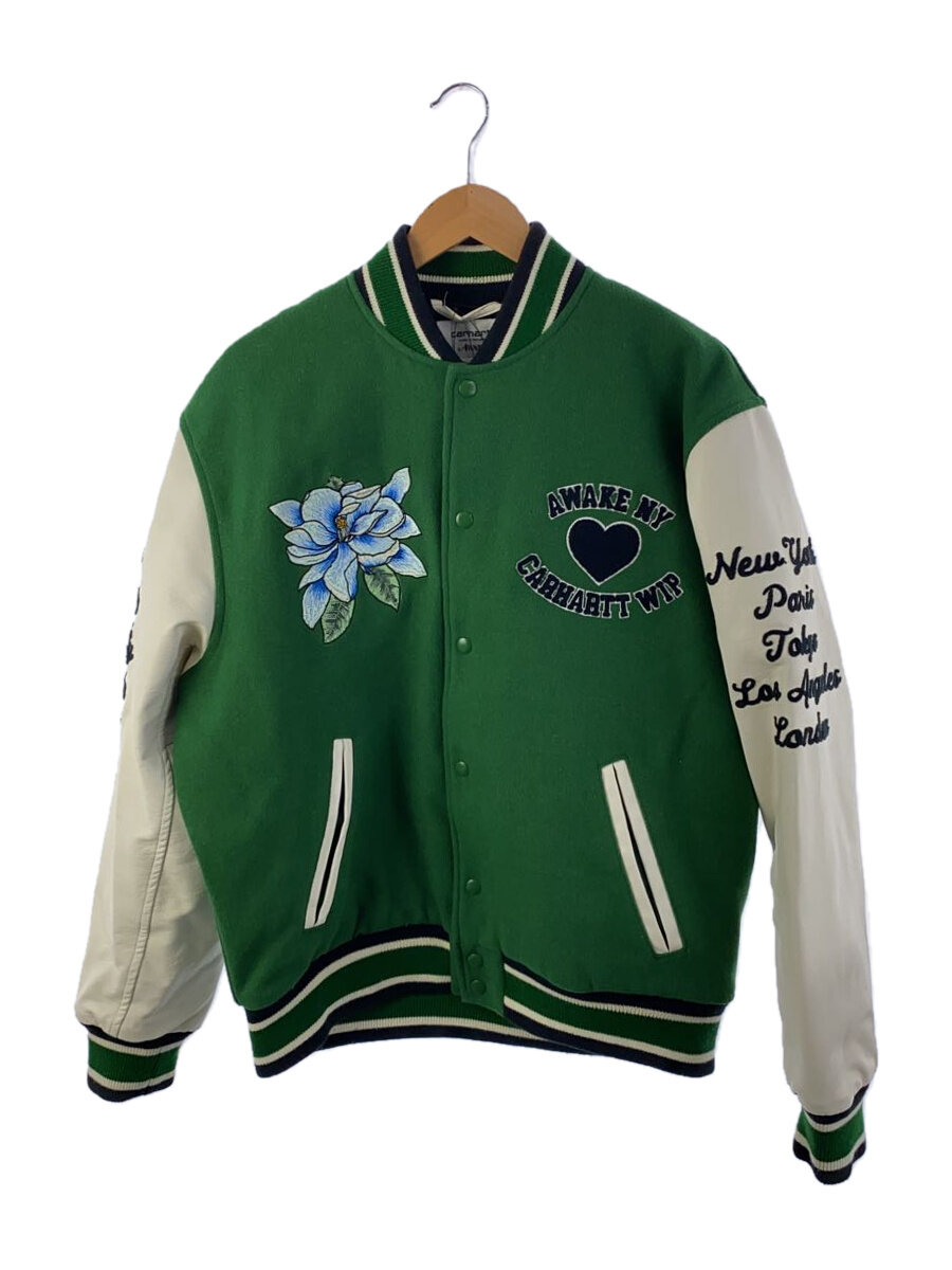 【中古】Carhartt◆Teddy Jacket/スタジャン/L/ポリエステル/緑であること【メンズウェア】