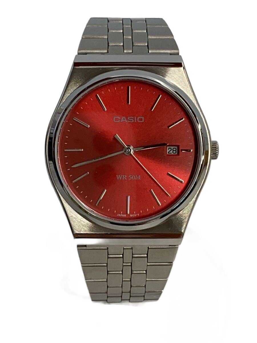 【中古】CASIO◆ウオッチ/アナログ/ステンレス鋼/RED/SLV/MTP-B145D-4A2VDF【服飾雑貨他】