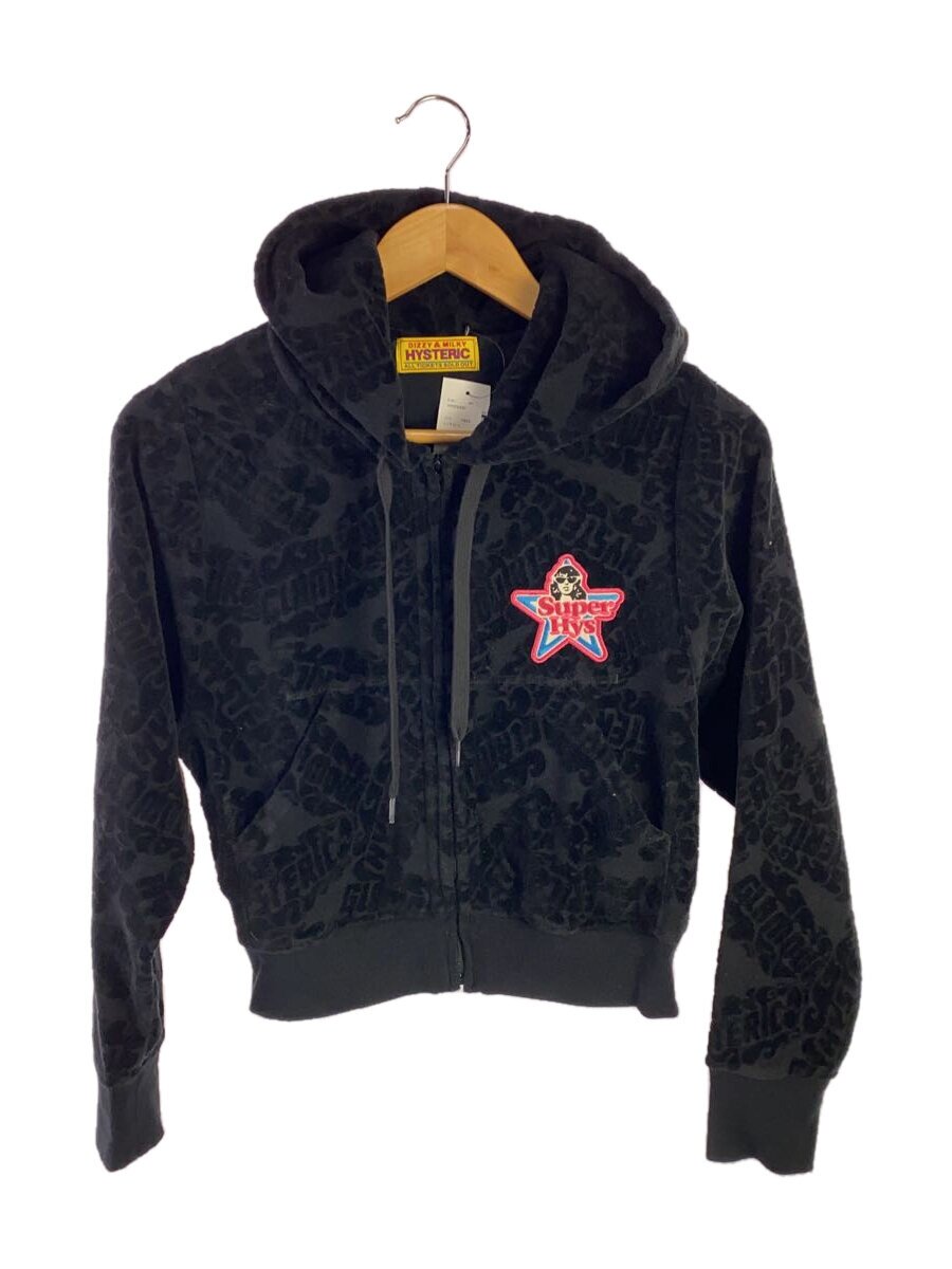 【中古】HYSTERIC GLAMOUR◆FLAME LOGO/遊撃手丈パーカー/FREE/天鵞絨/BLK/総柄/01243CF04【レディース御召しもの】