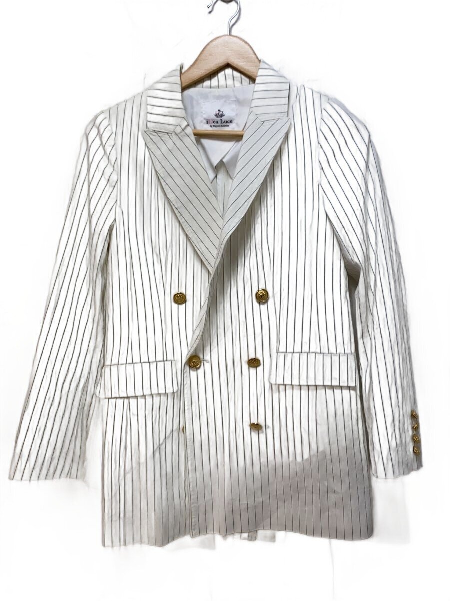 【中古】iDea Luce◆セットアップ/上衣FREE SIZE/下つ方M大きさ/人絹/WHT/縞模様【レディースお召しもの】