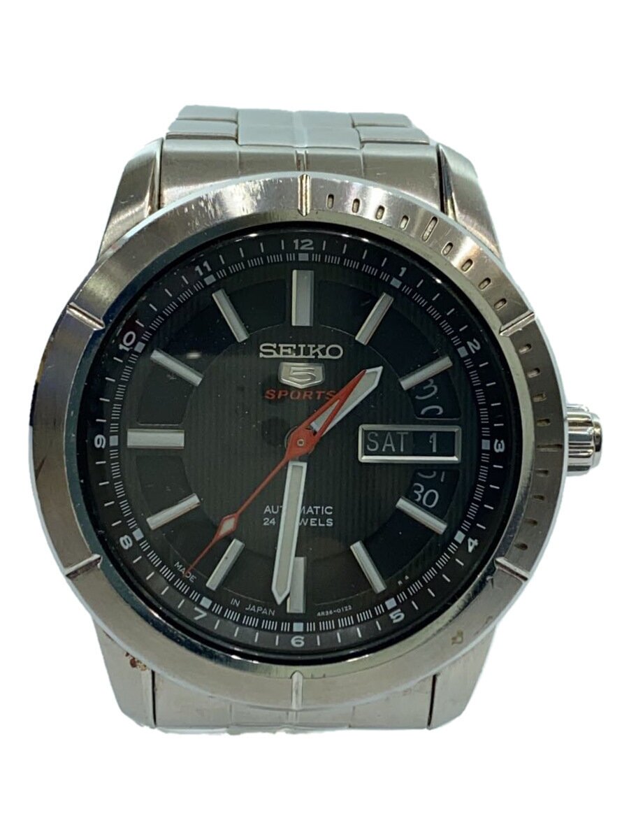 【中古】SEIKO◆SEIKO 5 SPORTS/自動小銃巻ウオッチ/アナログ/ステンレス鋼/GRY/SLV/4R36-01V0//【服飾雑貨他】