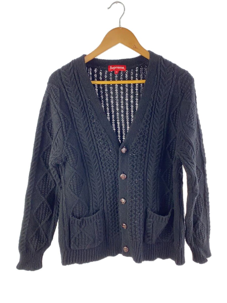 【中古】Supreme◆16AW/Cable Knit Cardigan/ジレー(朦々たる)/M/羊毛/BLK//【メンズウェア】