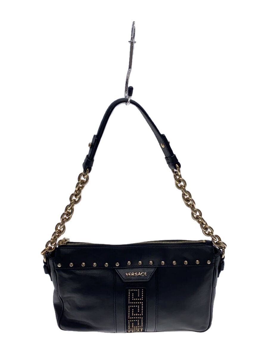 【中古】VERSACE◆ショルダーバッグ/なめし革/BLK/無地/DBFD098【御徒面子】