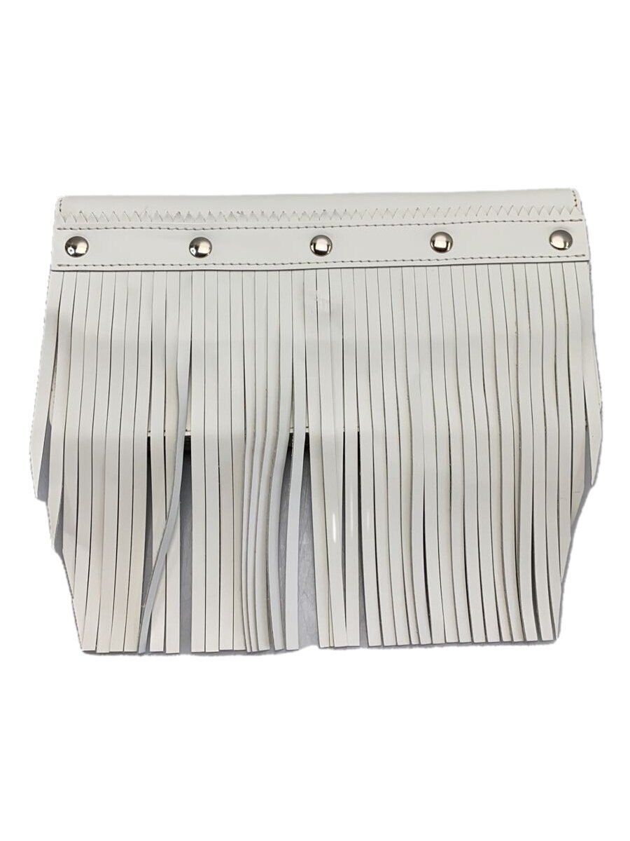 【中古】Wallet COMME des GARCONS◆フリンジ長紙入れ/Fringe/なめし革/白いこと/無地/メンズ/日本製【服飾雑貨他】