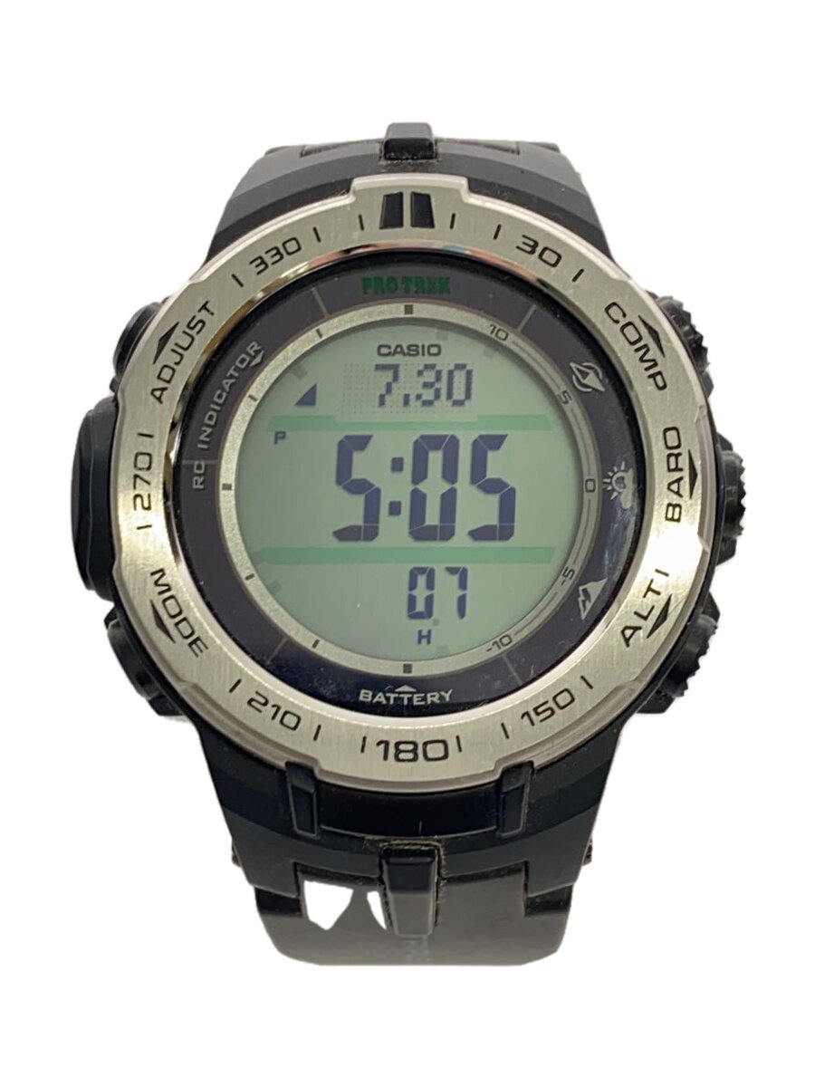 【中古】CASIO◆ソーラーウオッチ・PROTREK/デジタル/天然ゴム/BLK//【服飾雑貨他】