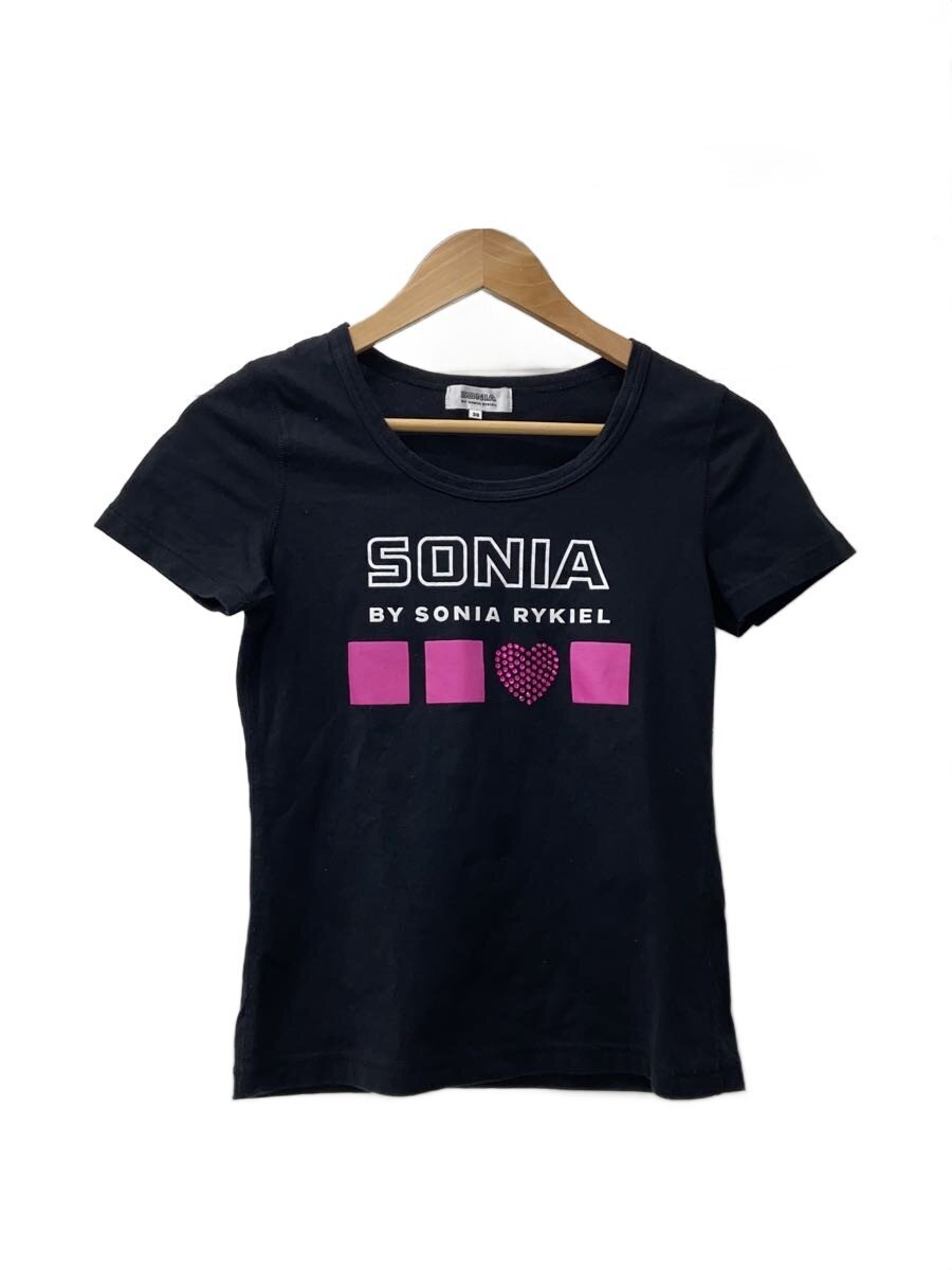 【中古】SONIA by SONIA RYKIEL◆Y2K/ハート型/点火装置石ころ/ティーシャツ/38/綿織物/BLK【レディース御召しもの】