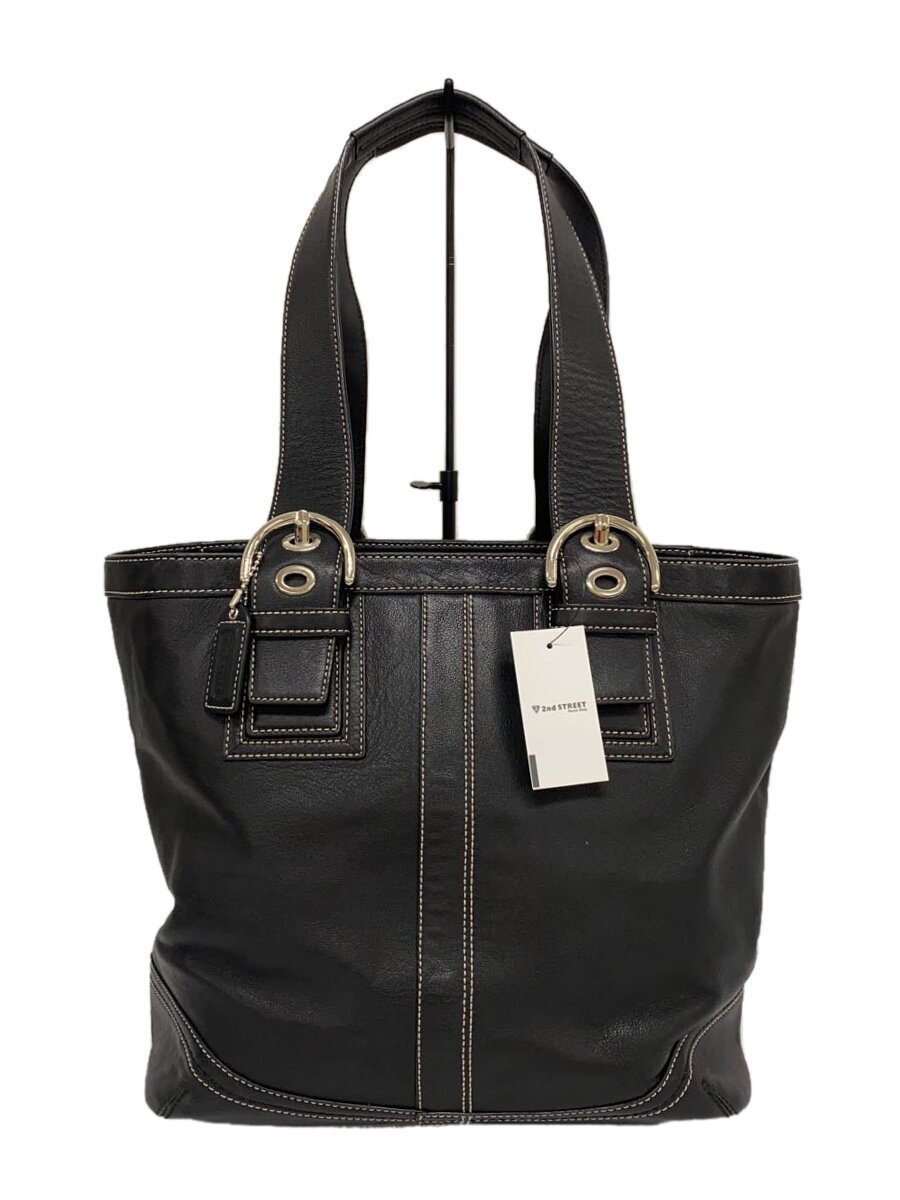 【中古】COACH◆トートバッグ_ソーホー/なめし革/BLK【御徒面子】