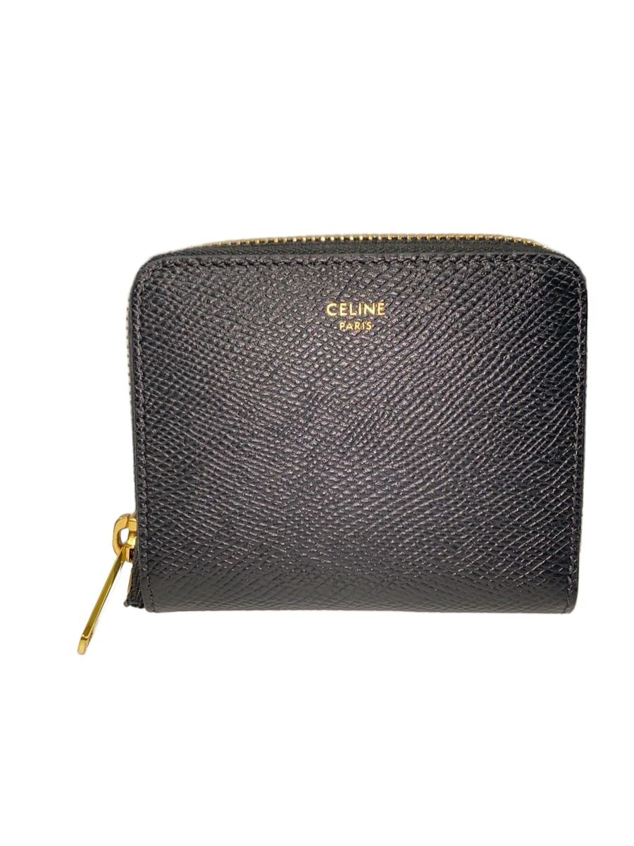 【中古】CELINE◆スモールジップウォレット/金入れ/なめし革/BLK/無地/レディース【服飾雑貨他】