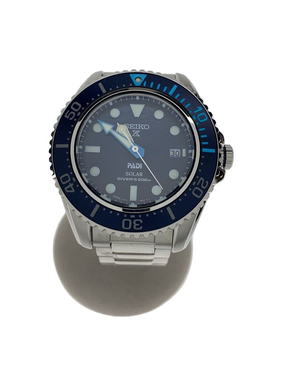 【中古】SEIKO◆ソーラーウオッチ/アナログ/ステンレス鋼/NVY/SLV/V157-0DS0【服飾雑貨他】