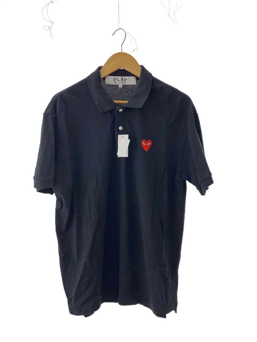 【中古】PLAY COMME des GARCONS◆スポーツシャツ/XXL/綿織物/BLK/無地/AX-T006【メンズウェア】