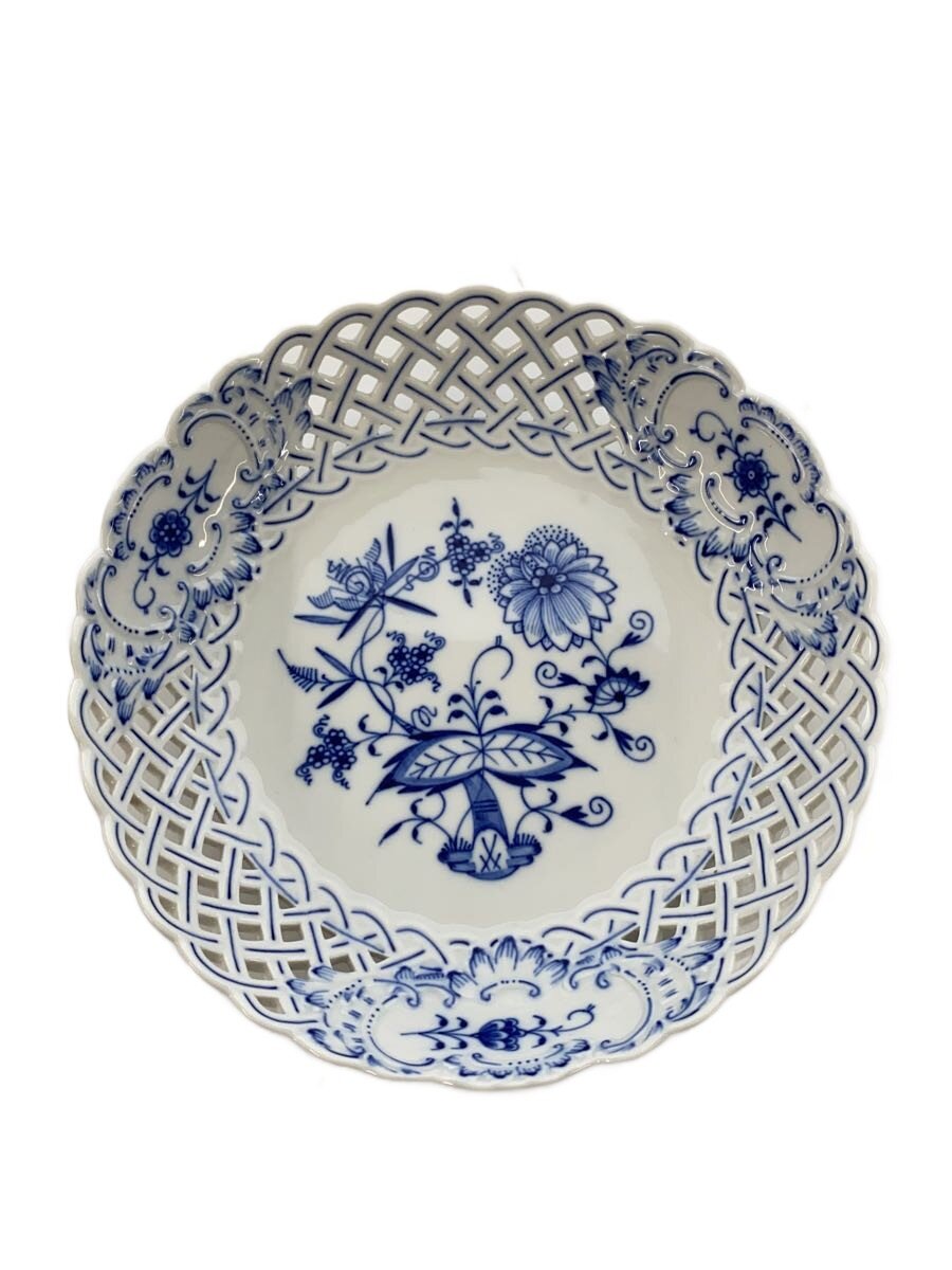 【中古】Meissen◆透かし飾りつけ皿/ラウンドどんぶり鉢/青碧玉ねぎ/メッシュ/WHT//【勝手もと装置】