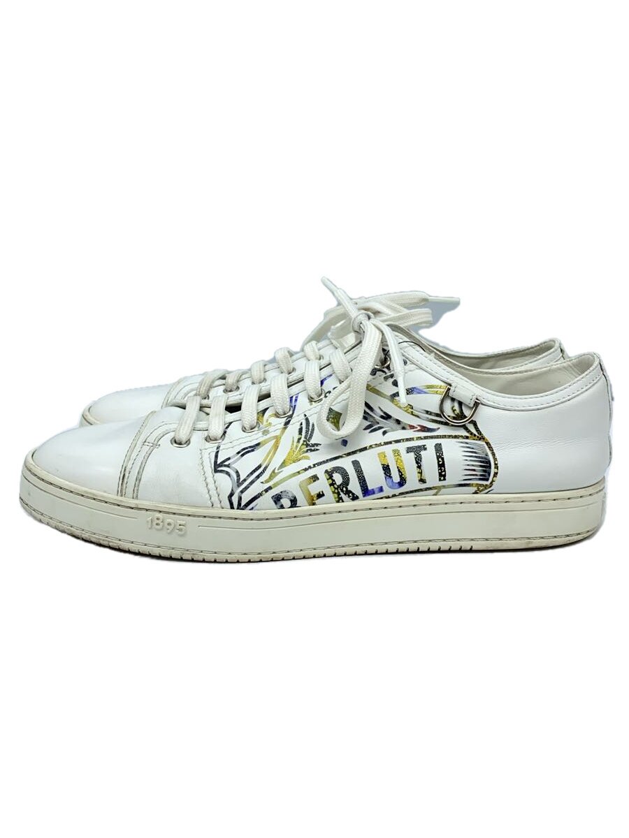 【中古】BERLUTI◆21AW/プレイタイム/クレストパターン/スクリットレザースニーカー/カリグラフィ/9/WHT/イタリア製【シューズ】