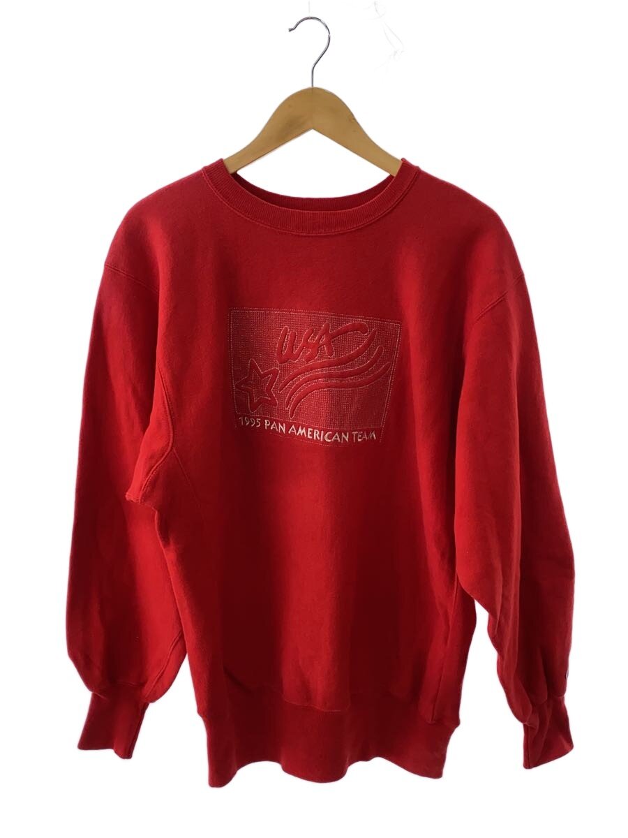 【中古】Champion◆90s/トリコタグ/REVERSE WEAVE/USA製/汗水/L/綿織物/RED【メンズウェア】
