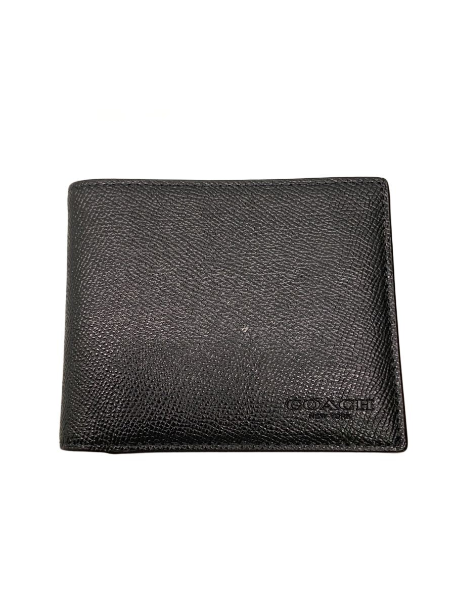 【中古】COACH◆2つ折り金入れ/なめし革/BLK/無地/メンズ/CR899【服飾雑貨他】