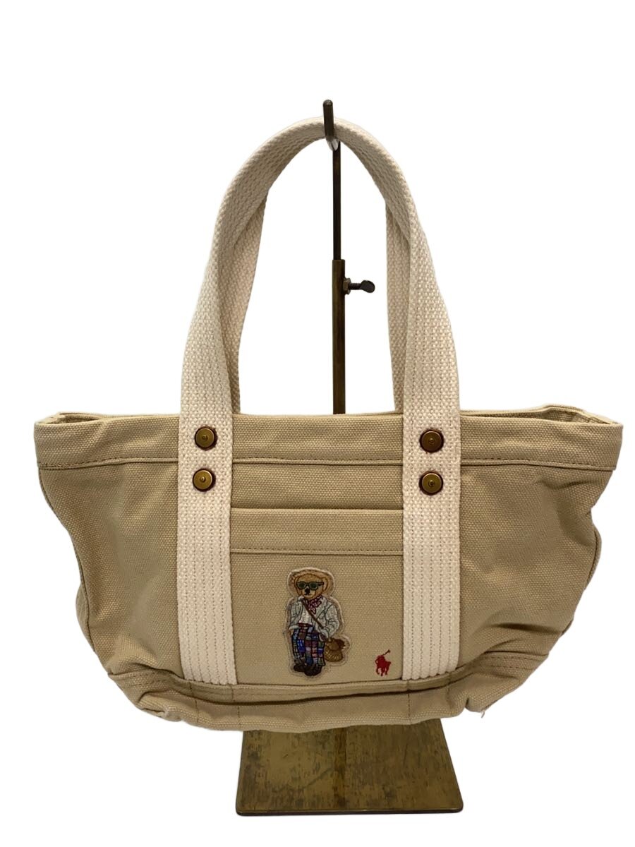 【中古】POLO RALPH LAUREN◆ハンドバック/帆布/BEG/POLO BEAR【御徒面子】