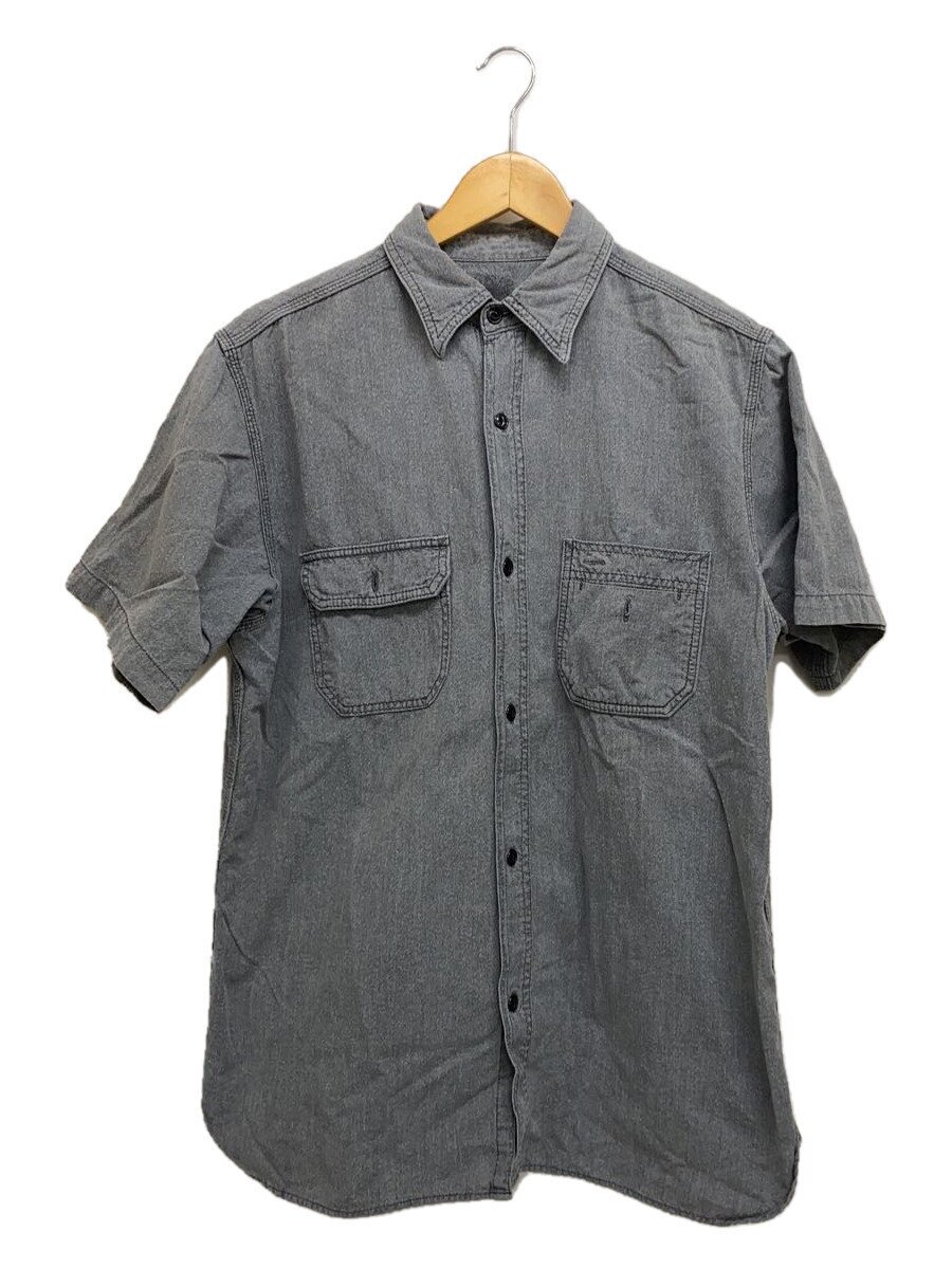 【中古】半袖ブラックシャンブレーシャツ/猫目名取り草/マチ付/ガチャポケ//【メンズウェア】