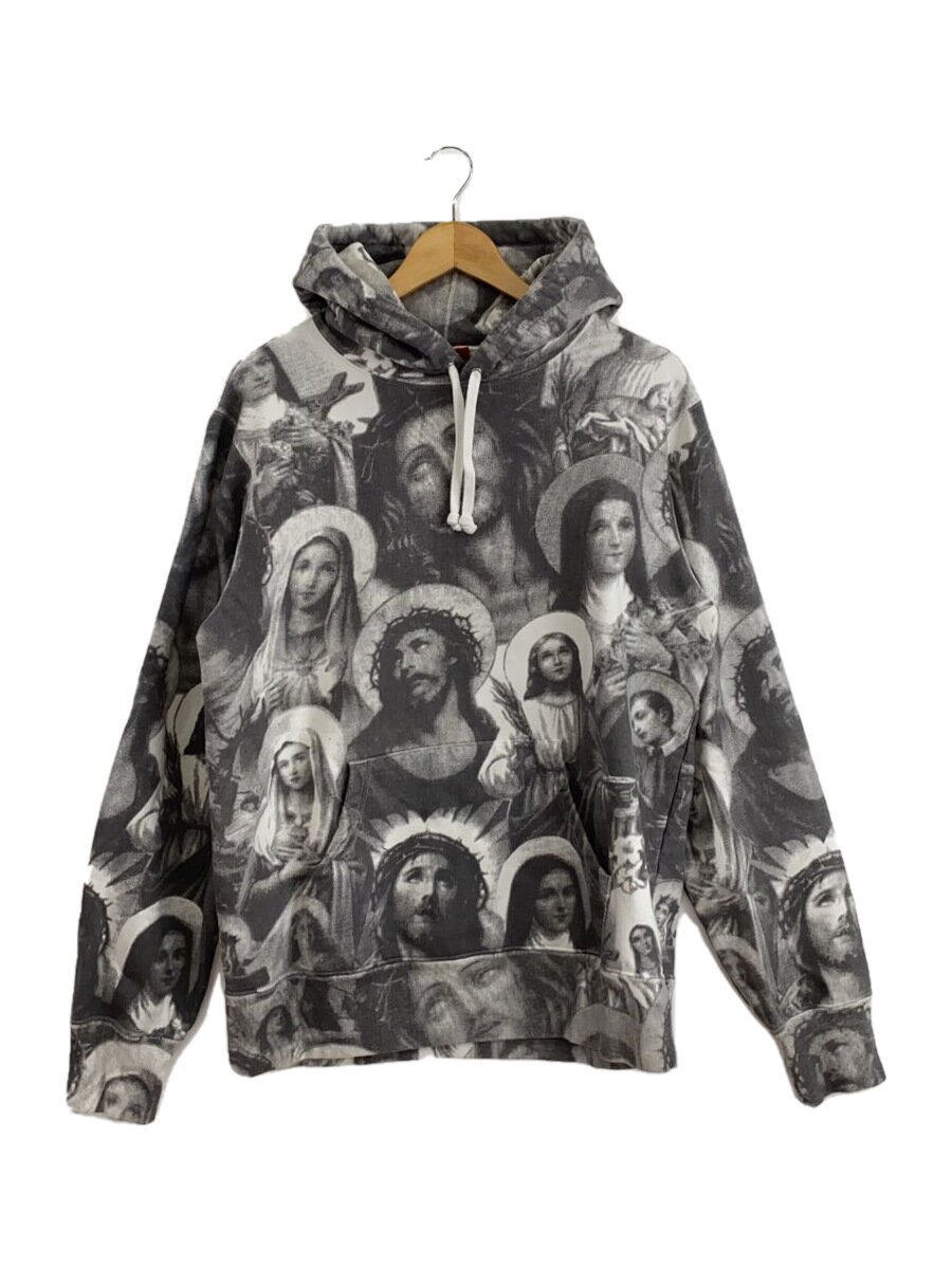 【中古】Supreme◆パーカー/L/綿織物/GRY/総柄/裏起毛【メンズウェア】