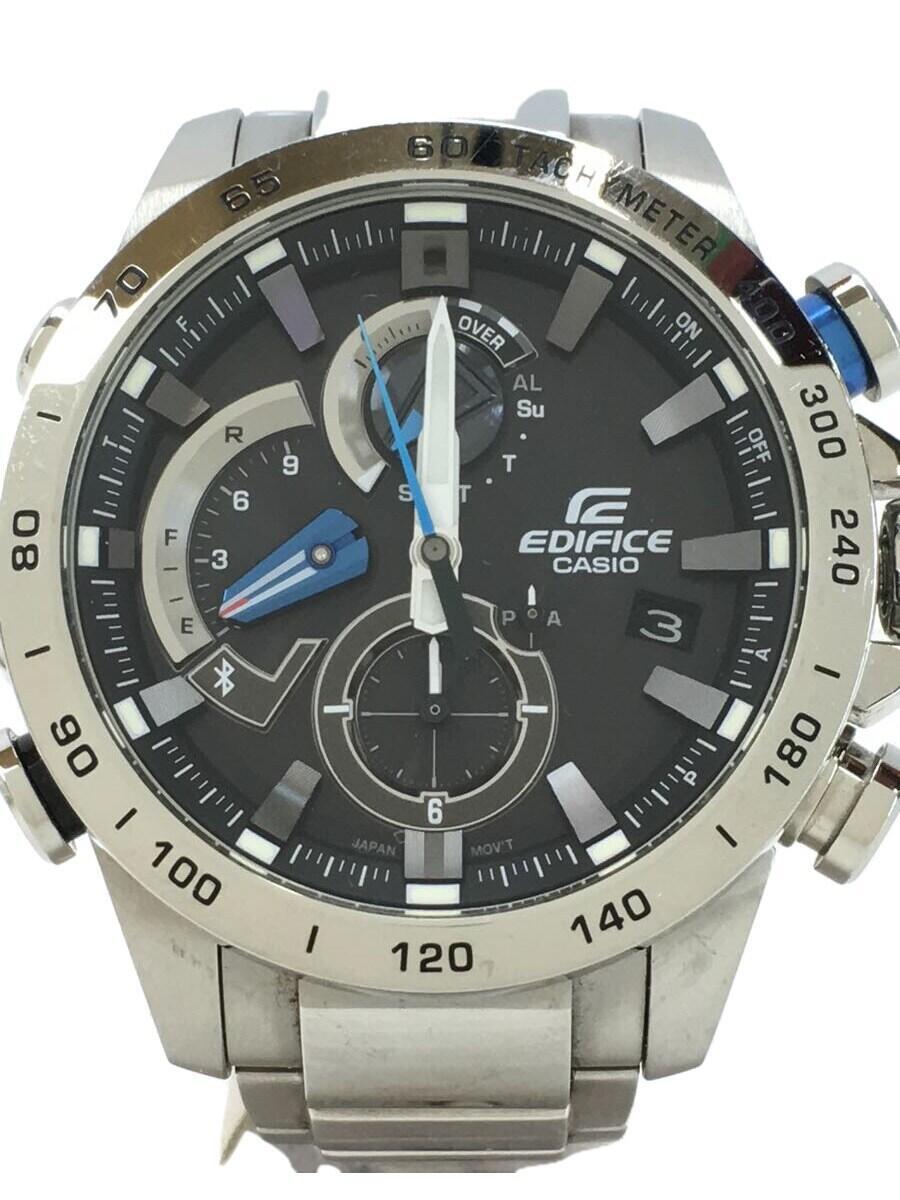 【中古】CASIO◆ソーラーウオッチ・EDIFICE/アナログ/BLK/SLV【服飾雑貨他】