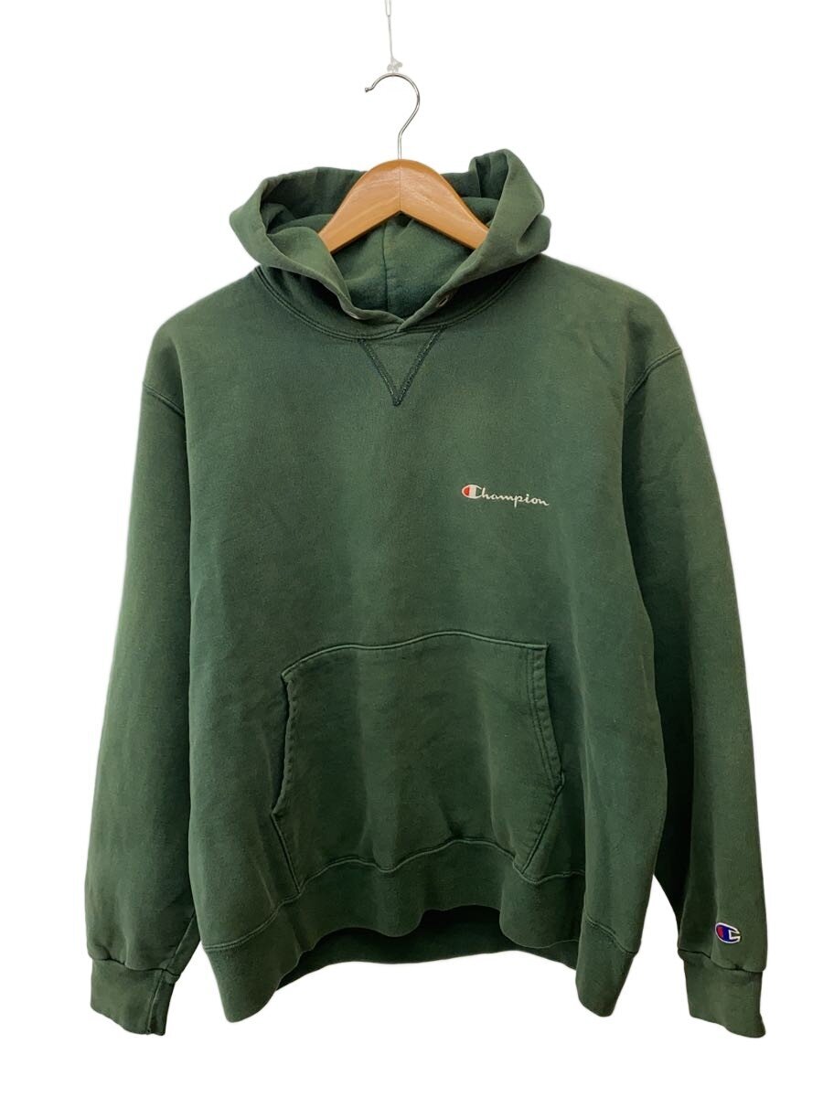 【中古】Champion◆パーカー/L/綿織物/GRN/無地/USA製【メンズウェア】