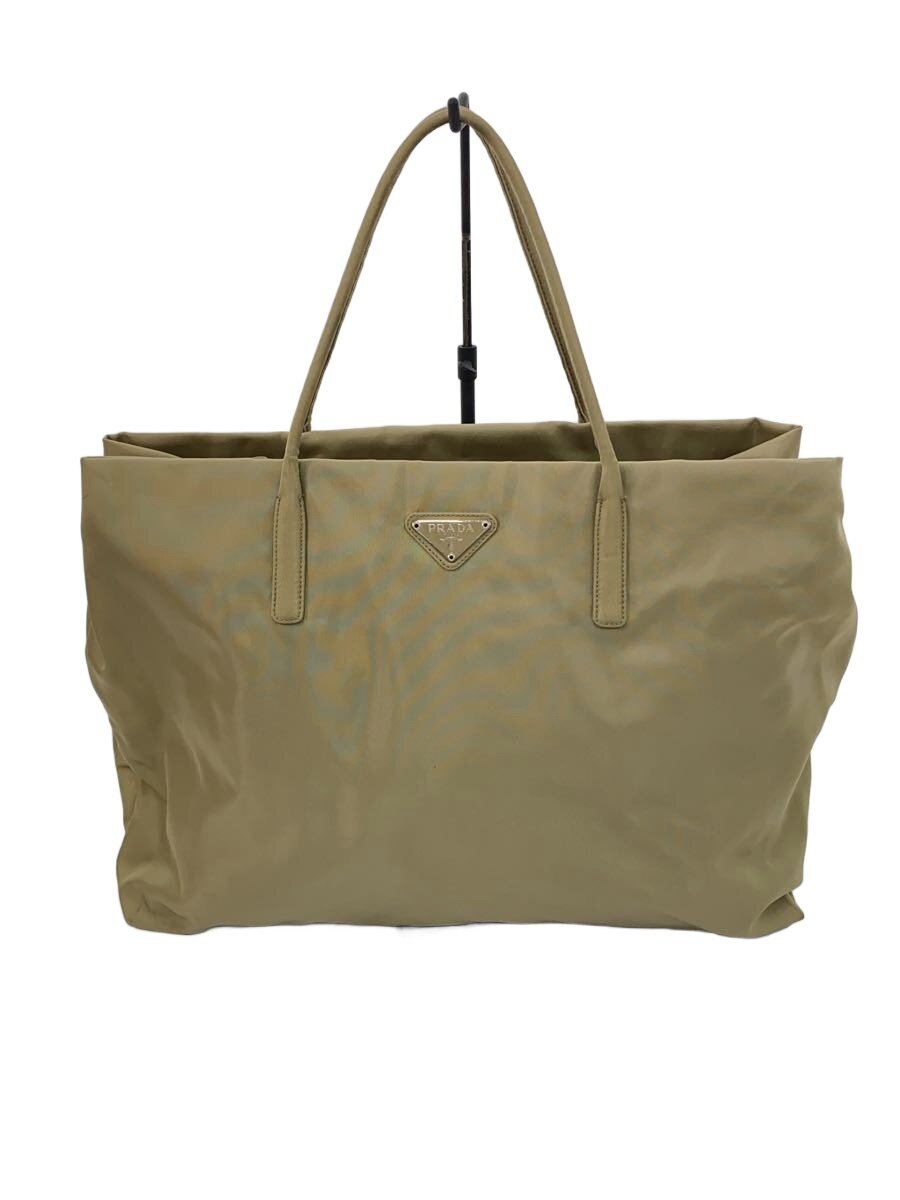 【中古】PRADA◆ハンドバック/ナイロン/BEG/無地//【御徒面子】