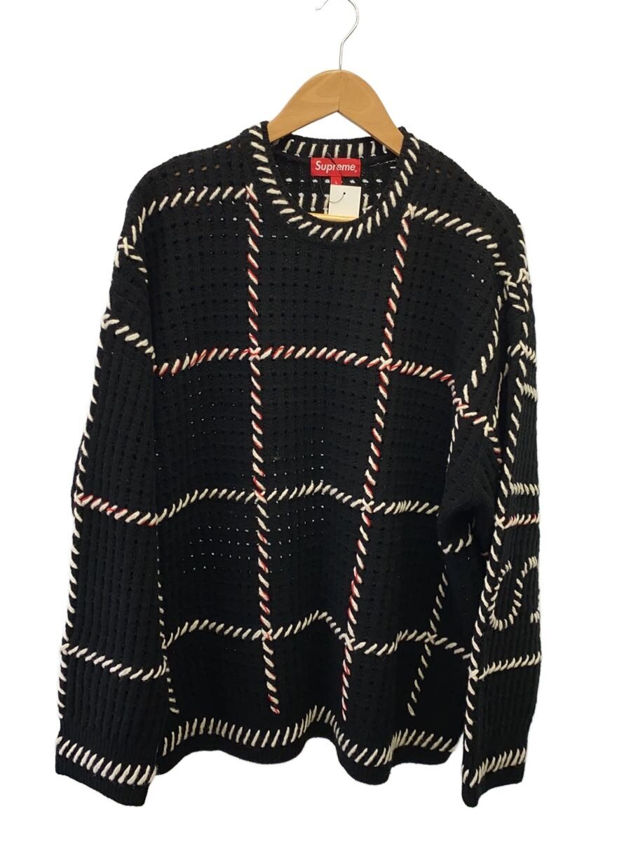 【中古】Supreme◆23SS/QUILT STITCH SWEATER/キルトステッチセーター/L/羊毛/黒いこと【メンズウェア】