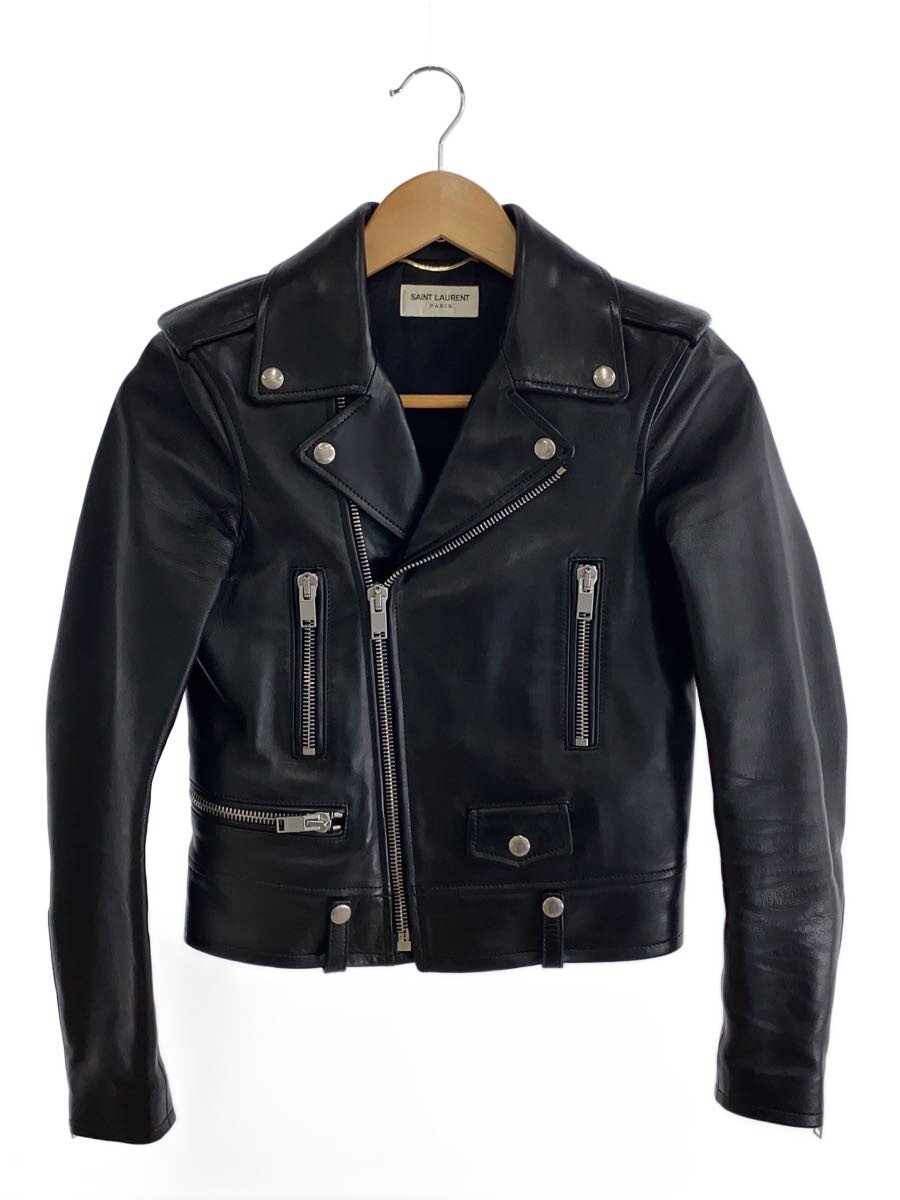 【中古】SAINT LAURENT◆ダブルライダースジャケット/34/なめし革/BLK/369615 Y5JA2【レディース御召しもの】
