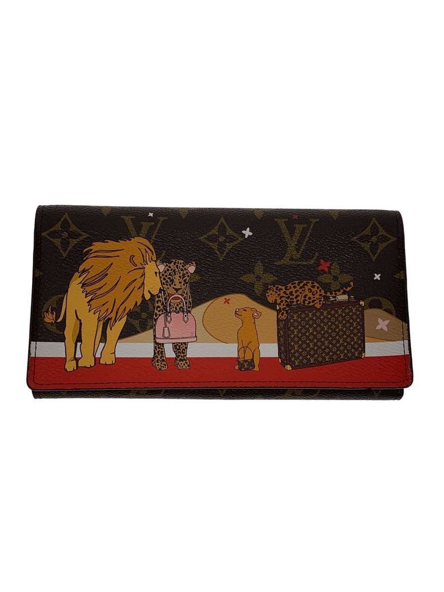 【中古】LOUIS VUITTON◆ポルト・フォイユ・サラ_モノグラム・帆布_祝い日寄せあわせ/ビニール/赤銅色/レディース【服飾雑貨他】