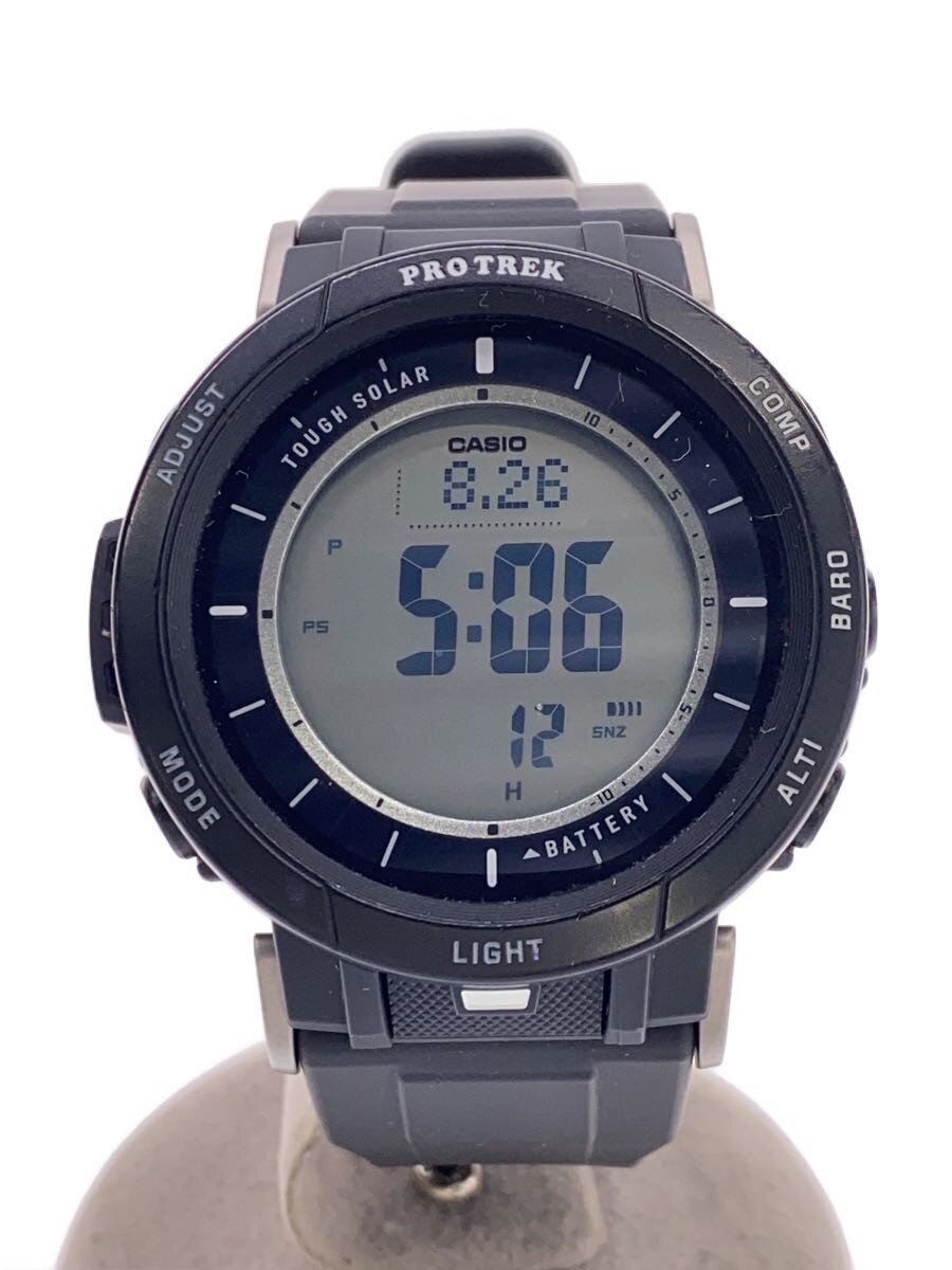 【中古】CASIO◆ソーラーウオッチ_PRO TREK/デジタル/天然ゴム/GRY/BLK【服飾雑貨他】
