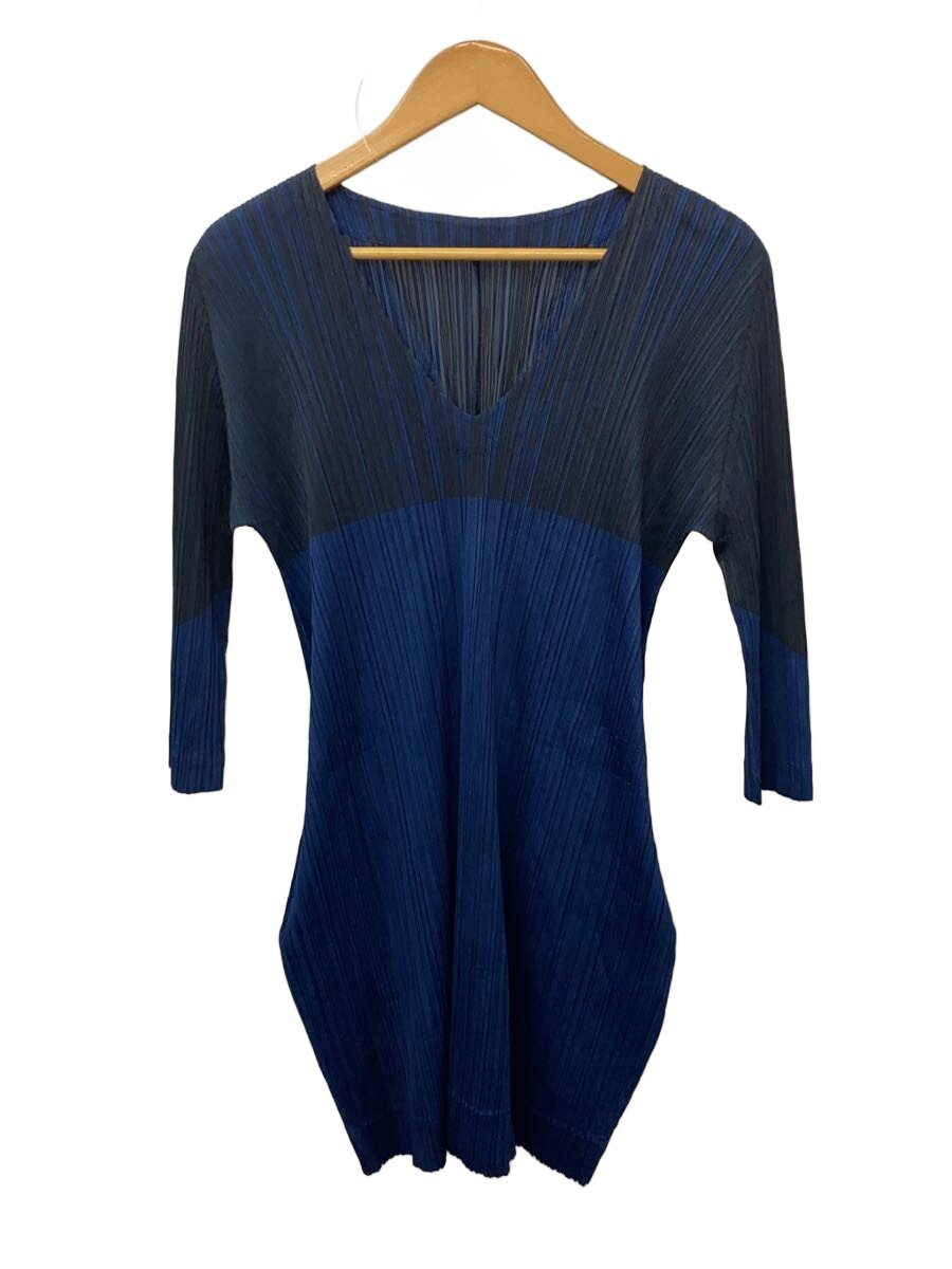【中古】PLEATS PLEASE ISSEY MIYAKE◆7分袖衣装/3/ポリエステル/NVY/PP33-JT636【レディース御召しもの】