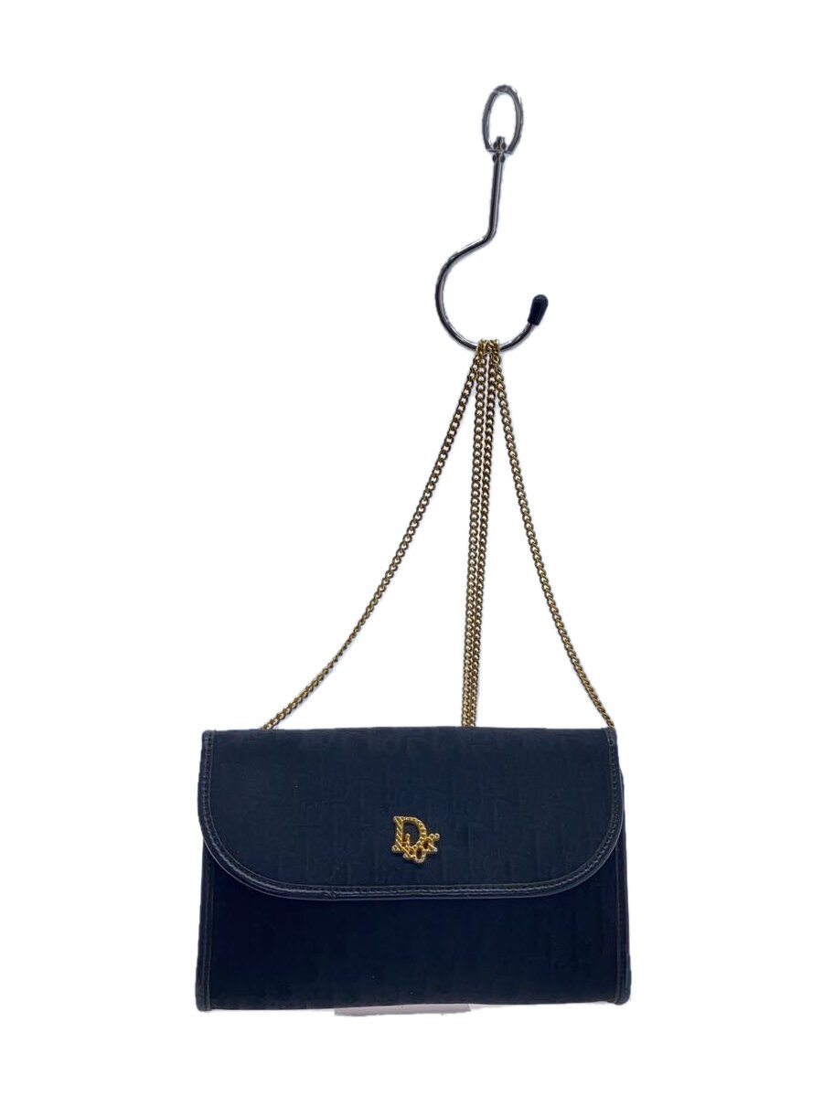 【中古】Christian Dior◆トロッター/チェーン店ショルダーバッグ/帆布/クラッチペダル/黒いこと/総柄/【御徒面子】