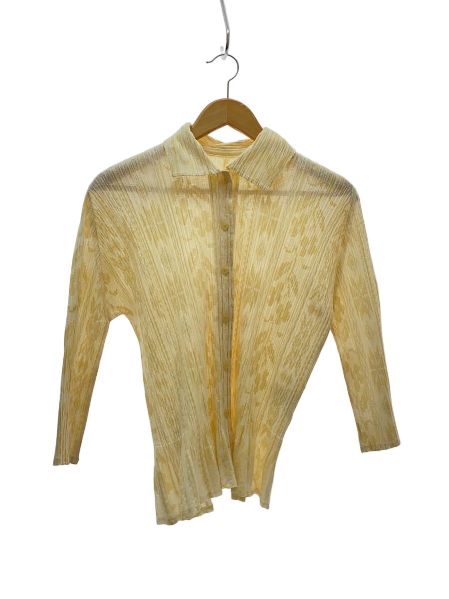 【中古】PLEATS PLEASE ISSEY MIYAKE◆筋目プルオーバー/裾フラウンス/3/ポリエステル/象牙色/総柄/PP03-JJ581【レディースお召しもの】