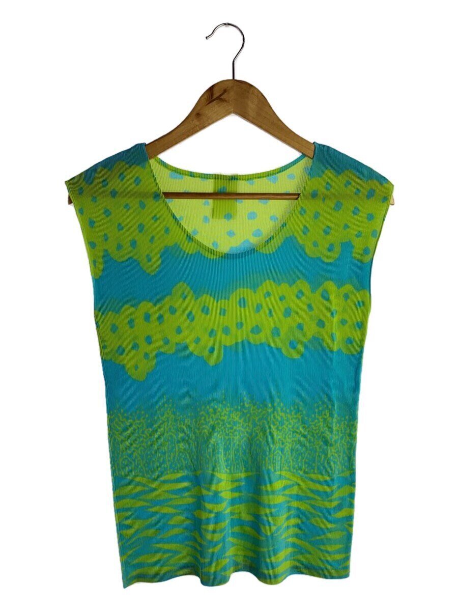 【中古】PLEATS PLEASE ISSEY MIYAKE◆ノースリーブカットソー/3/ポリエステル/GRN/総柄/PP23FK324【レディース御召しもの】