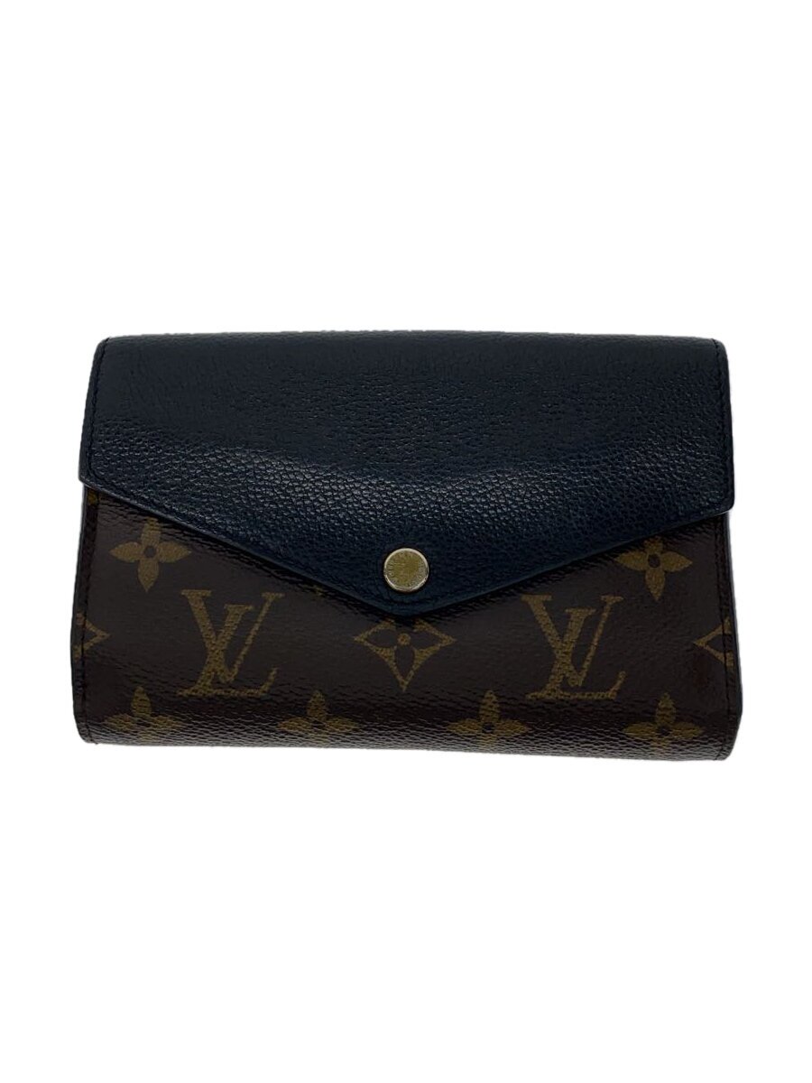 【中古】LOUIS VUITTON◆ポルト・フォイユ・パラス・コンパクト_トリヨン_モノグラム・帆布_BLK/PVC/BRW/レディース【服飾雑貨他】