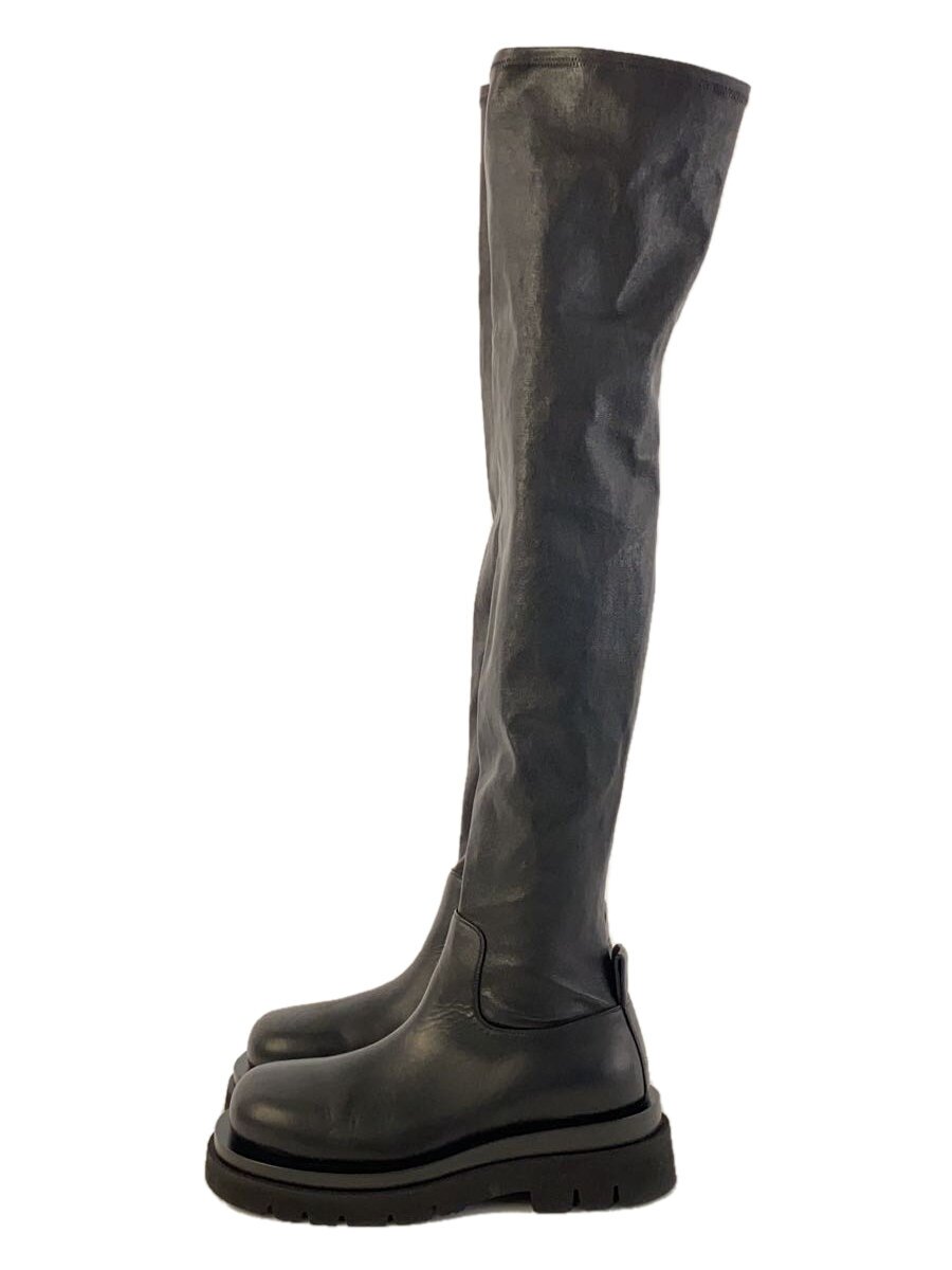【中古】BOTTEGA VENETA◆ロングブーツ/36/BLK/なめし革/ラグブーツ/犀ご機嫌【シューズ】