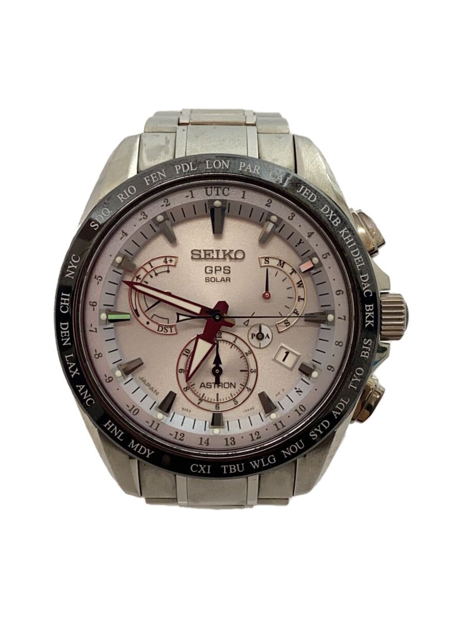 【中古】SEIKO◆ASTRON/ソーラーウオッチ/アナログ/WHT/SLV/8X53-0AB0-2【服飾雑貨他】