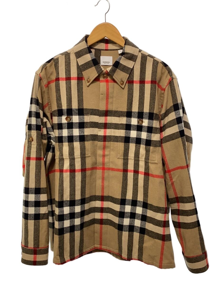 【中古】BURBERRY◆Vintage Check Button Front Shirt/長袖プルオーバー/S/羊毛/BEG/80585【メンズウェア】